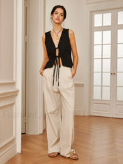 Cotton & Linen Tie Detail Vest Vests