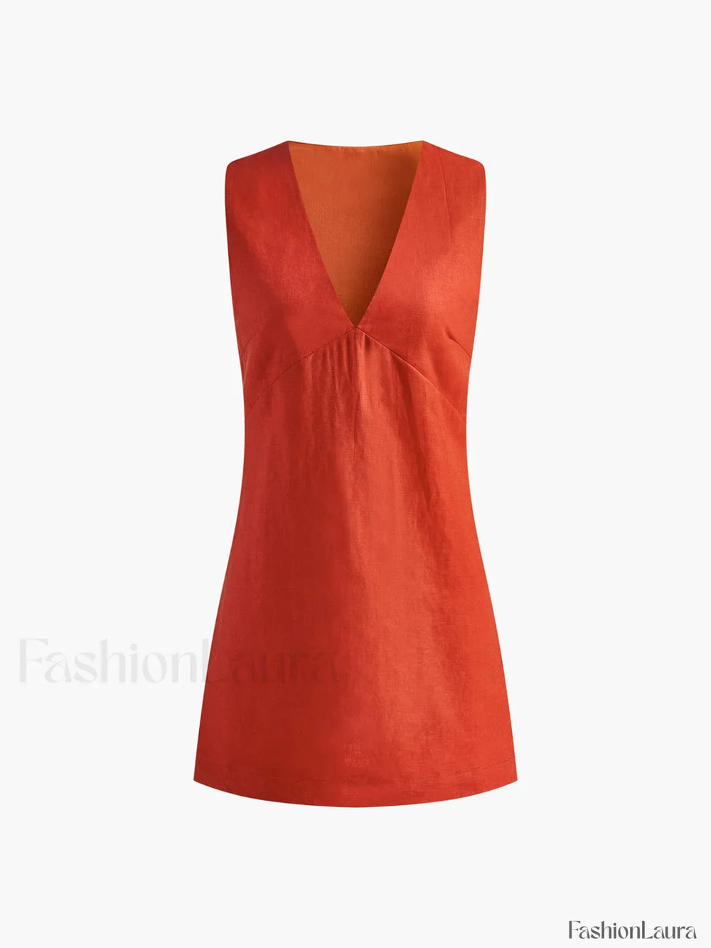 Cotton & Linen V Neck Short Dress Dresses