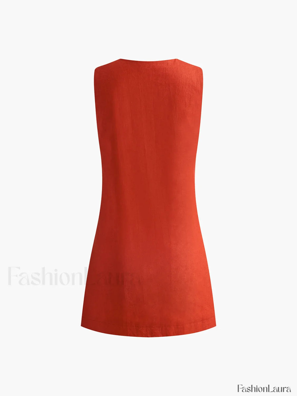 Cotton & Linen V Neck Short Dress Dresses