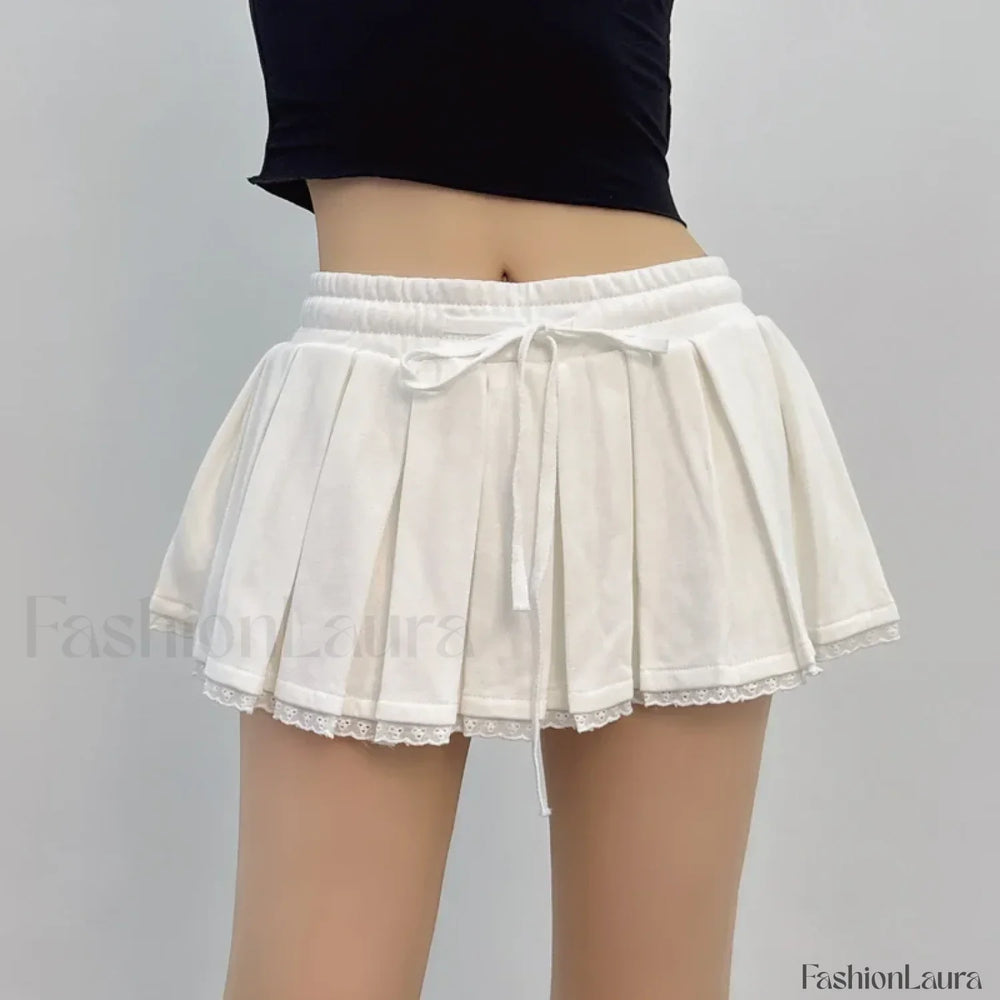 Cotton Looped Fluffy Patchwork Skirt White / S