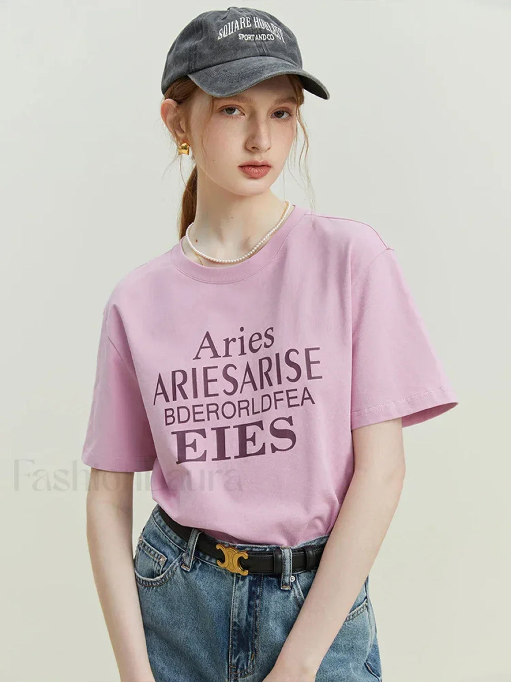 Cotton Loose Letter Slim Fit T Shirt Lavender / S