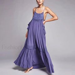 Cotton Ruffled Strap Boho Dress