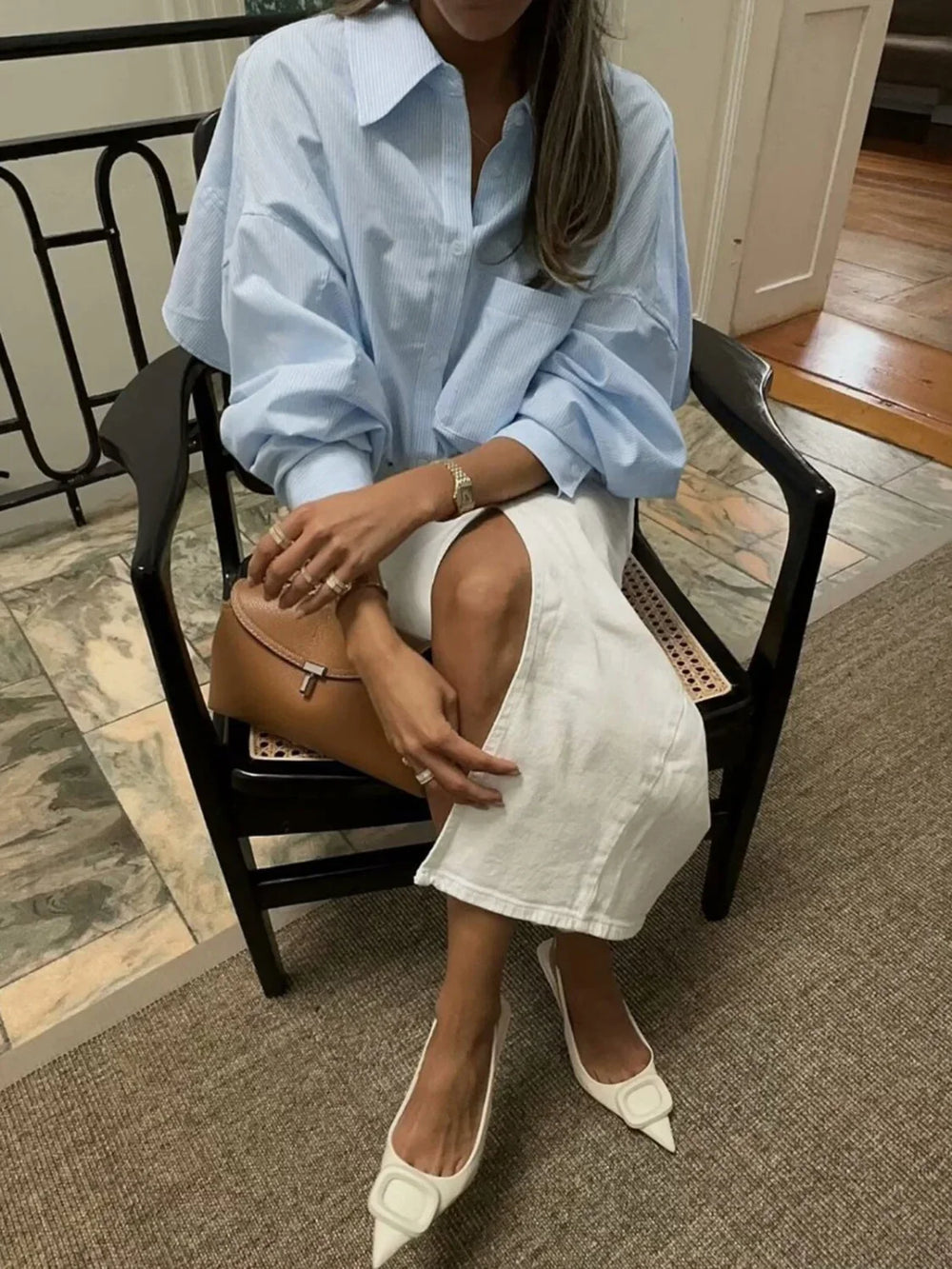 Cotton Striped Graceful Crop Shirt Shirts