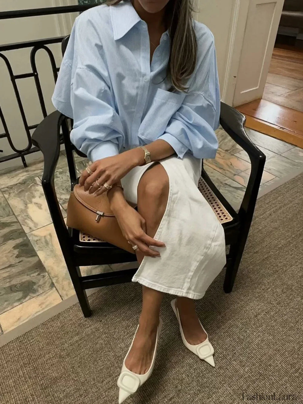 Cotton Striped Graceful Crop Shirt Shirts