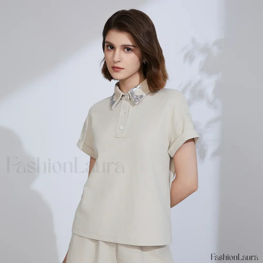 Cotton Summer Short Sleeved T Shirt Khaki / S