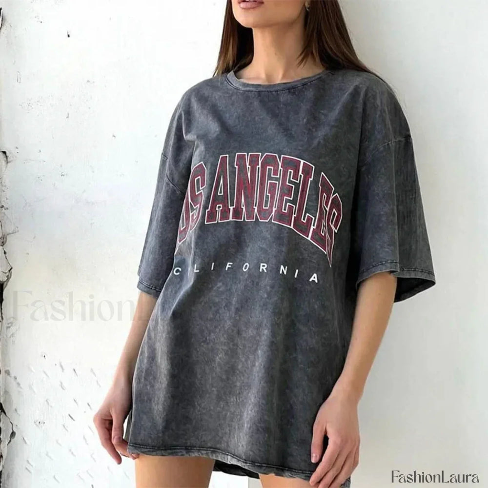 Cotton Washed Los Angeles Callfornia Print T Shirt