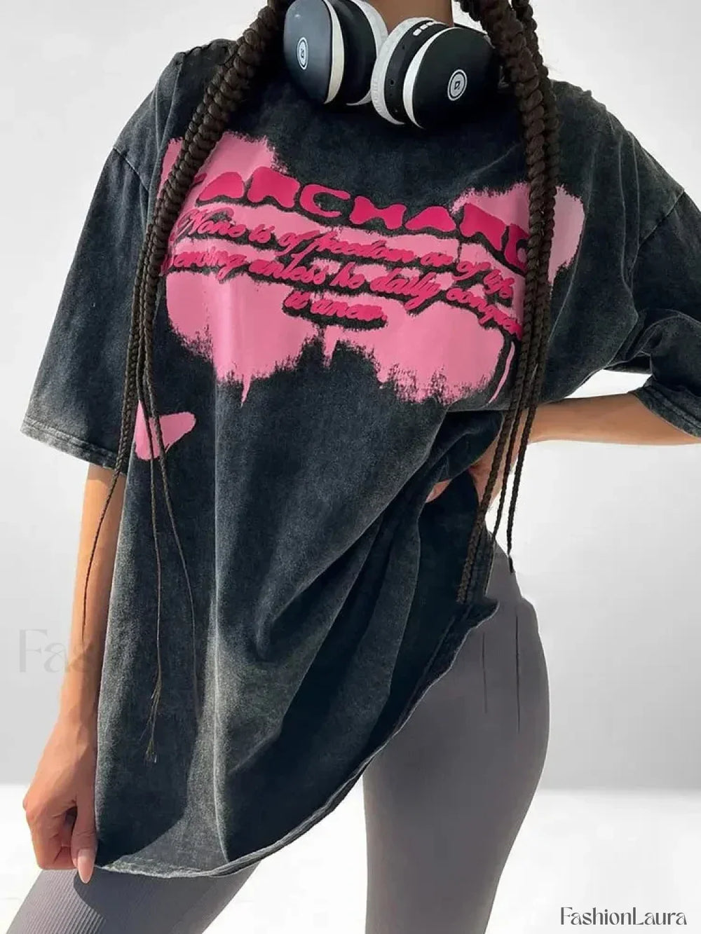 Cotton Washed Los Angeles Callfornia Print T Shirt Black 1 / S