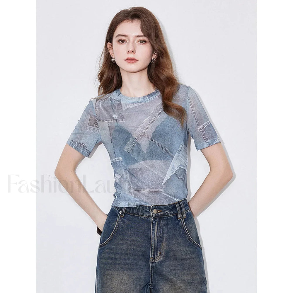 Cowboy Patchwork See through T Shirt