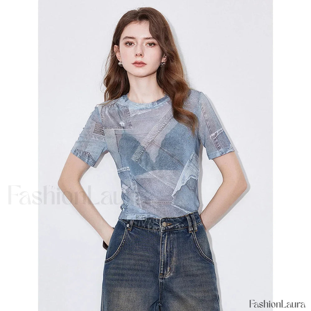 Cowboy Patchwork See through T Shirt