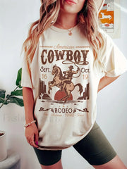 Cowboy Print Casual Crew Neck Spring T Shirt