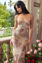 Cream Floral Stylish Print Maxi Dress