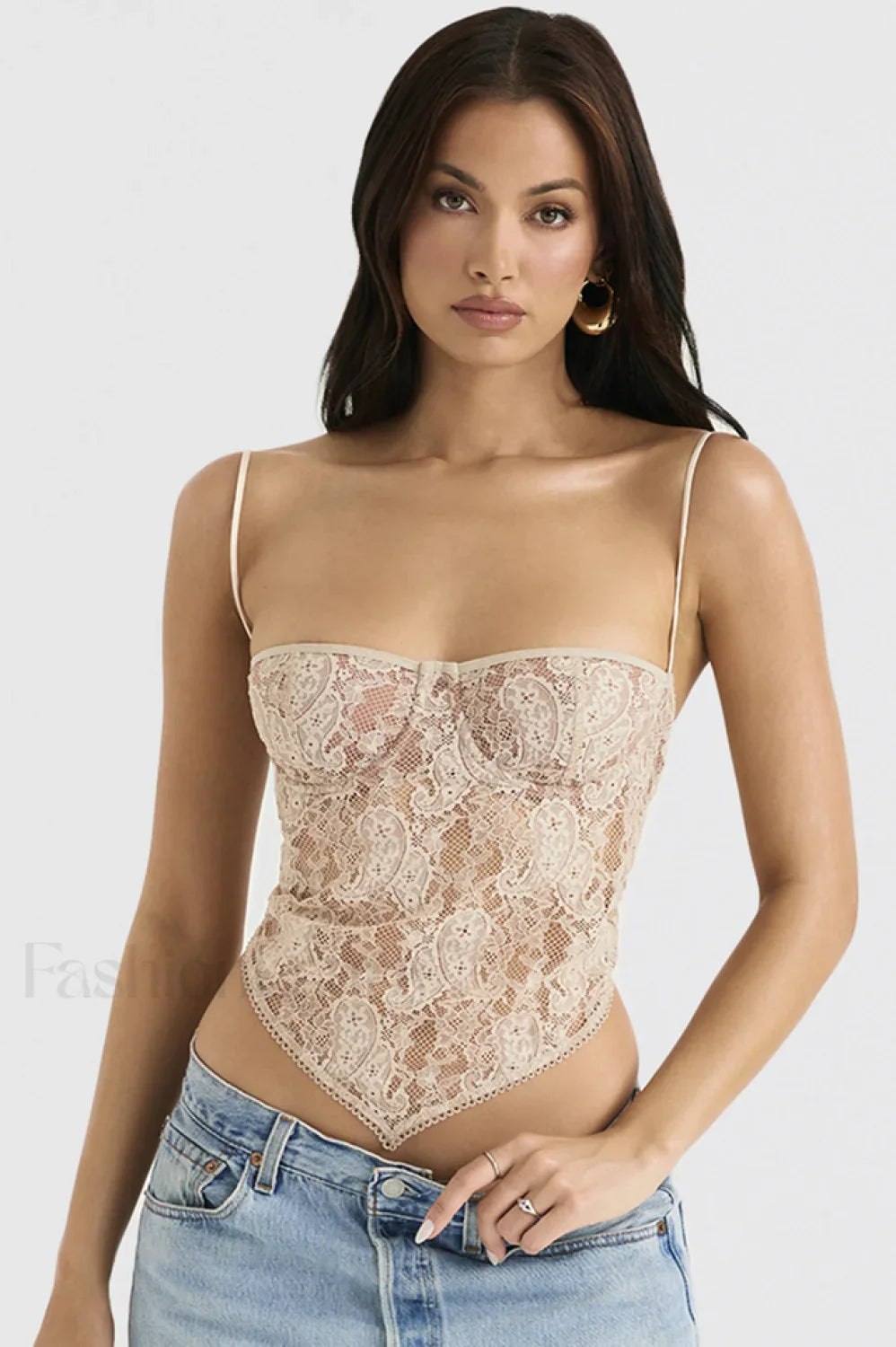 Cream Paisley Stylish Lace Top XS / Picture