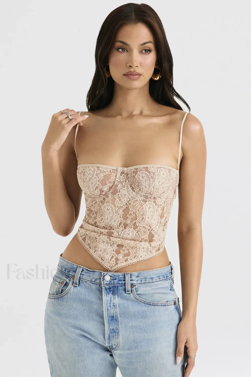 Cream Paisley Stylish Lace Top