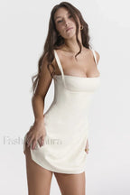 Cream White Stylish Mini Dress XS / Cream White