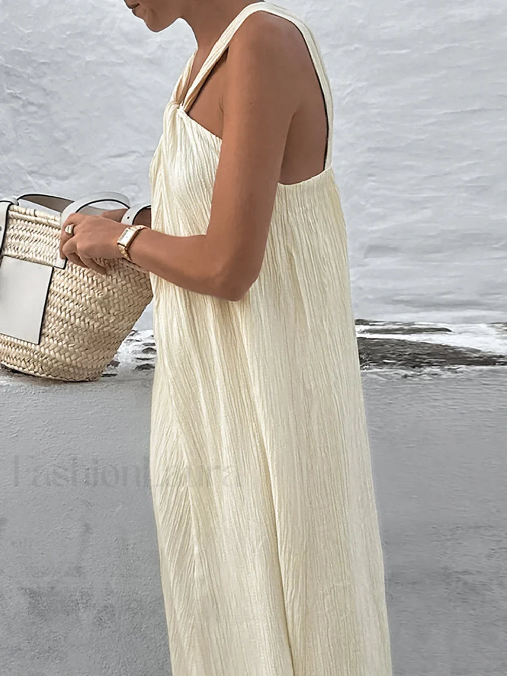 Creamy Halter Long Dress Dresses