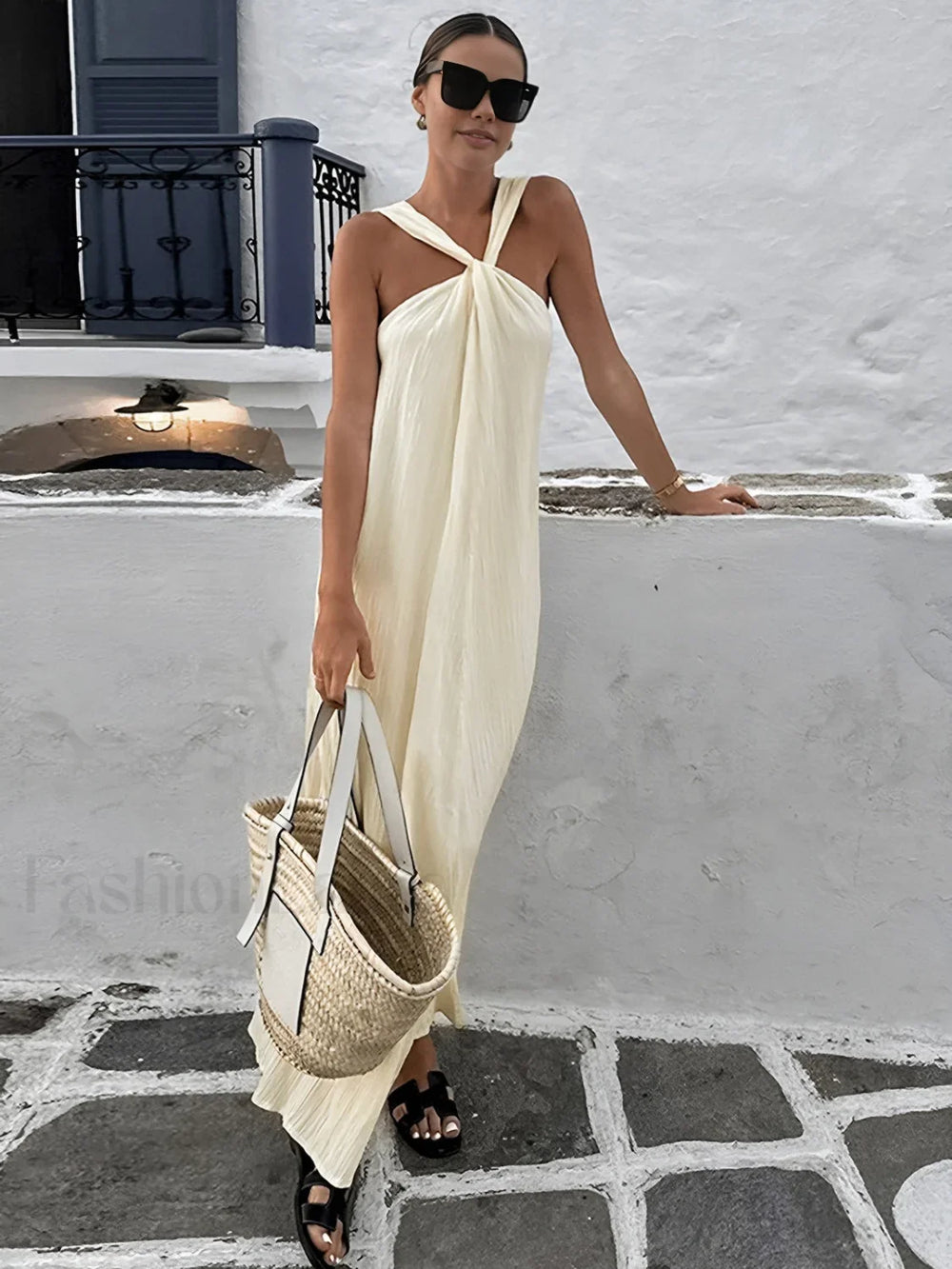 Creamy Halter Long Dress Dresses