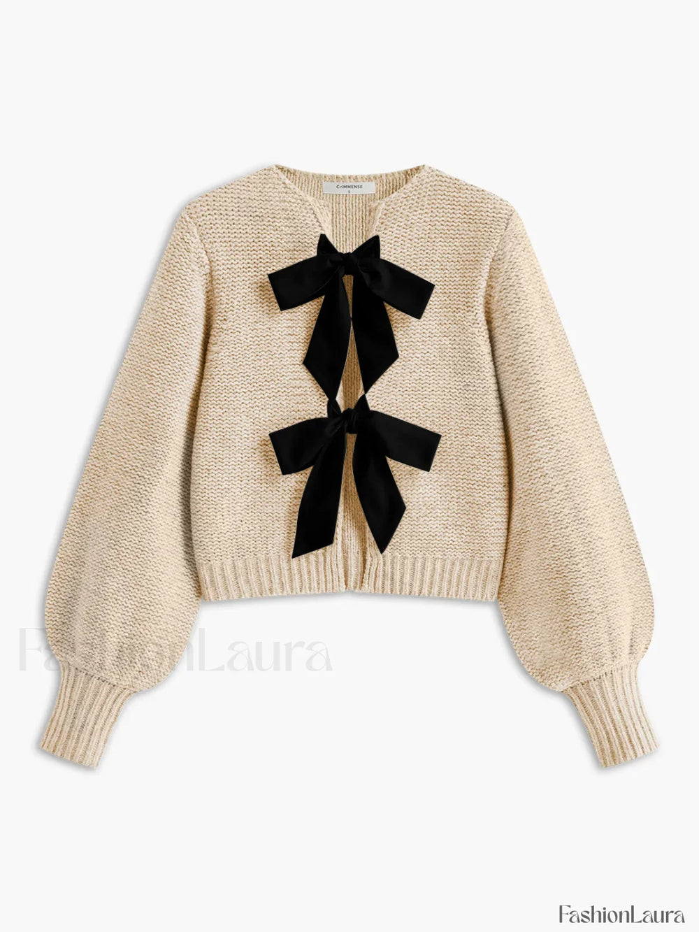 Crew Neck Bow Knit Top Apricot / XS Knit Tops