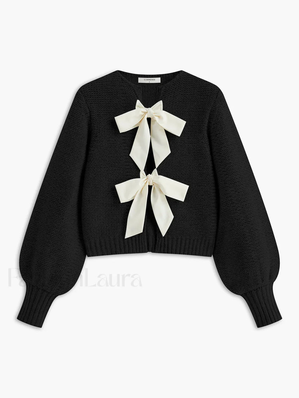 Crew Neck Bow Knit Top Black / XS Knit Tops