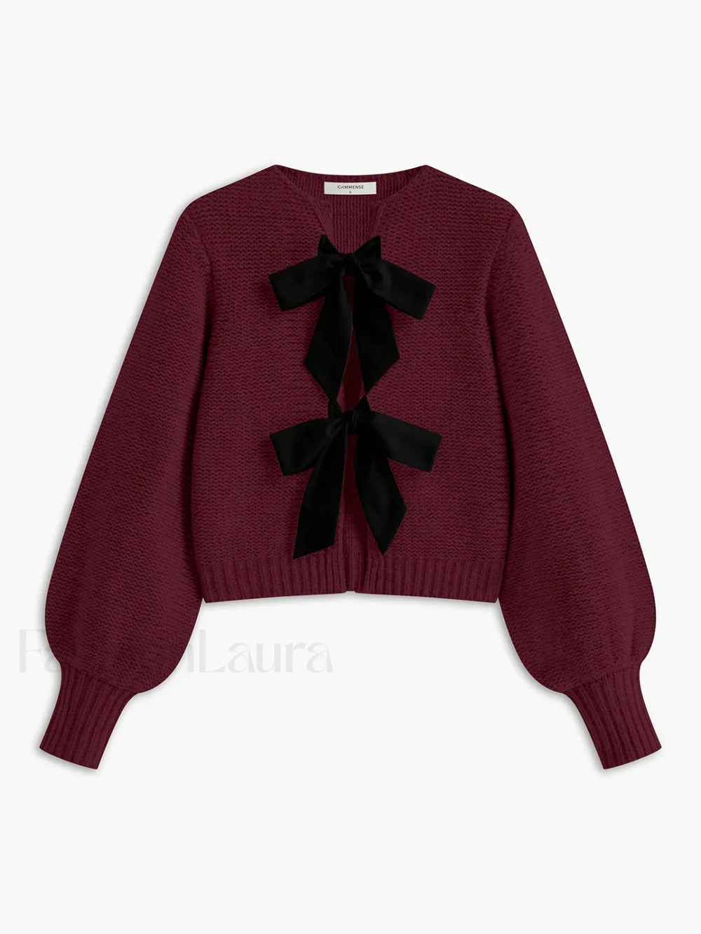 Crew Neck Bow Knit Top Burgundy / XS Knit Tops