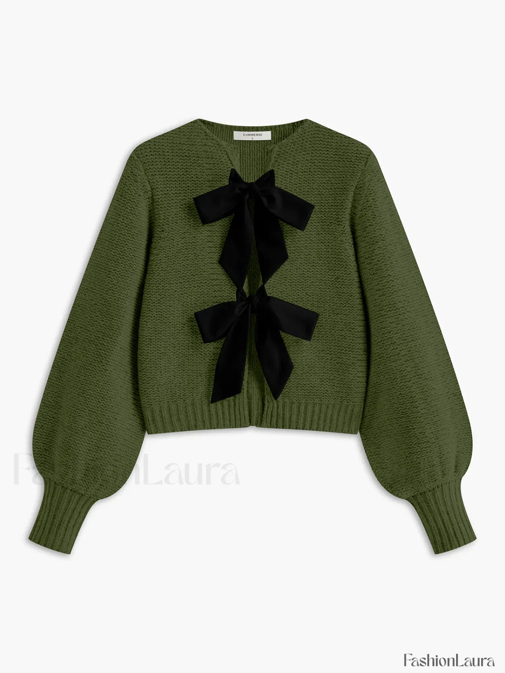 Crew Neck Bow Knit Top Green / XS Knit Tops