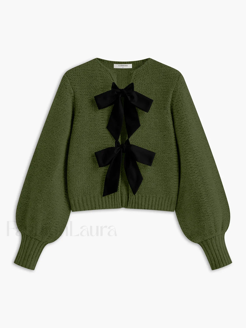 Crew Neck Bow Knit Top Green / XS Knit Tops