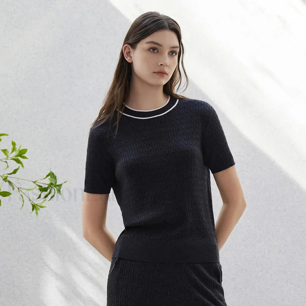 Crew Neck Wool Silk Knitted T Shirt