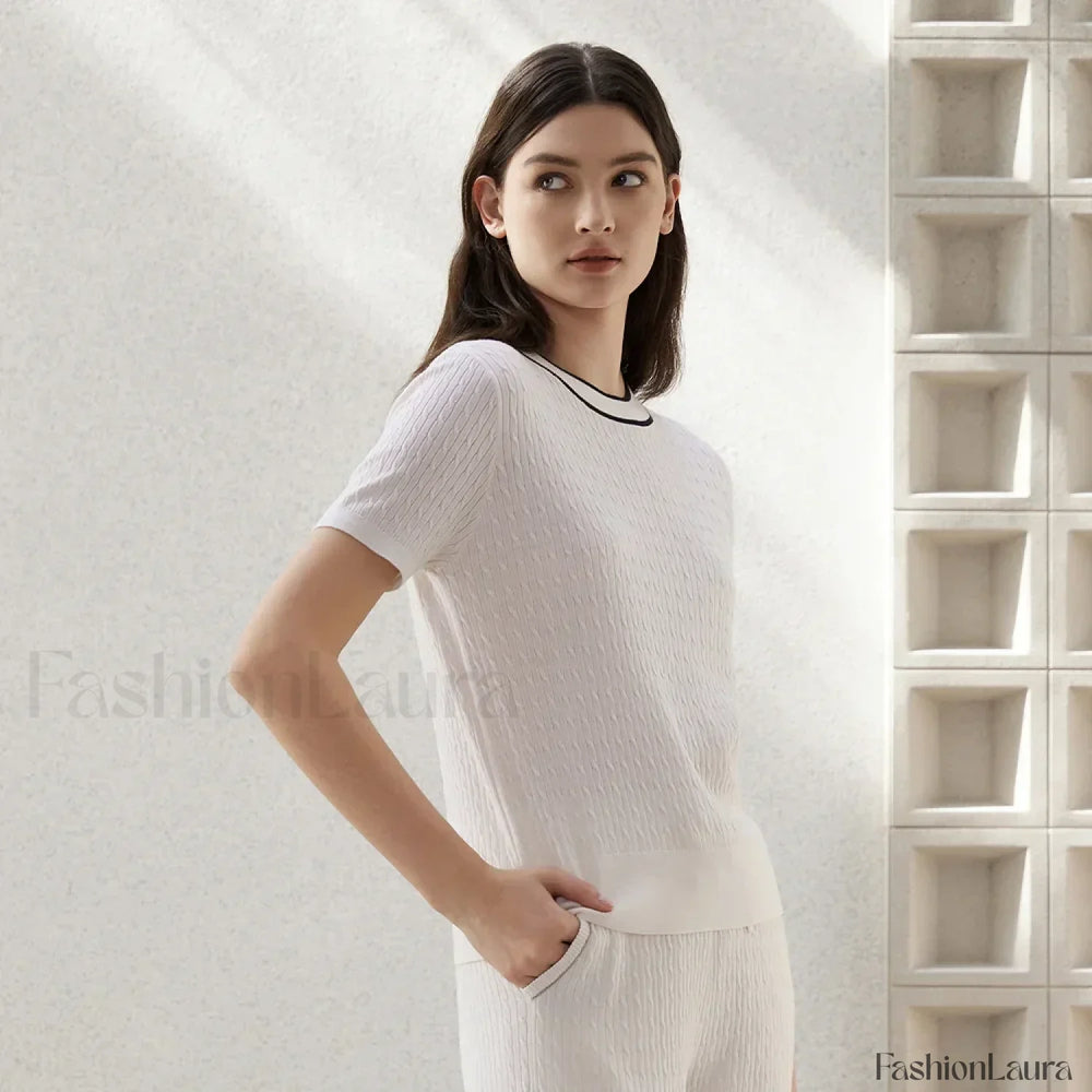 Crew Neck Wool Silk Knitted T Shirt