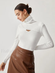 Criss Cross Turtleneck Trendy Long Sleeve Knit Top Sweaters L