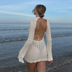 Crochet Floral Hollow Mini Dress