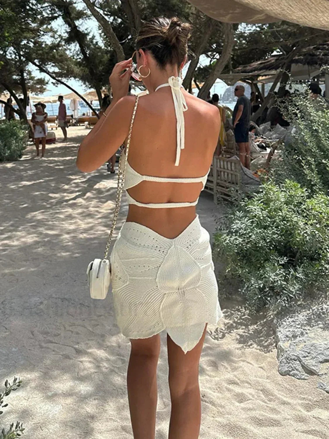 Crochet Hollow Halter Mini Dress