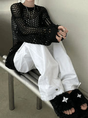 Crochet Open Knit Top Sweaters