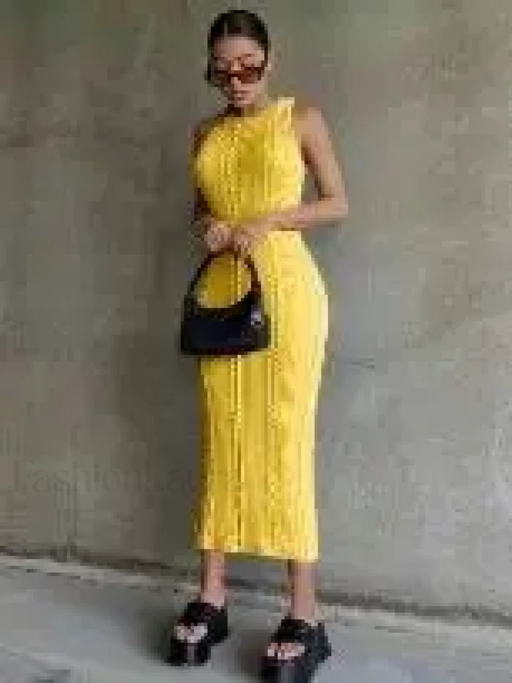 Crochet Sweater Midi Dress Yellow / S