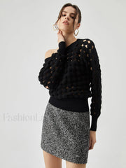 Crocheted Circle Hollow Trendy Off Shoulder Blouse Blouses