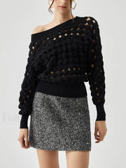 Crocheted Circle Hollow Trendy Off Shoulder Blouse Blouses