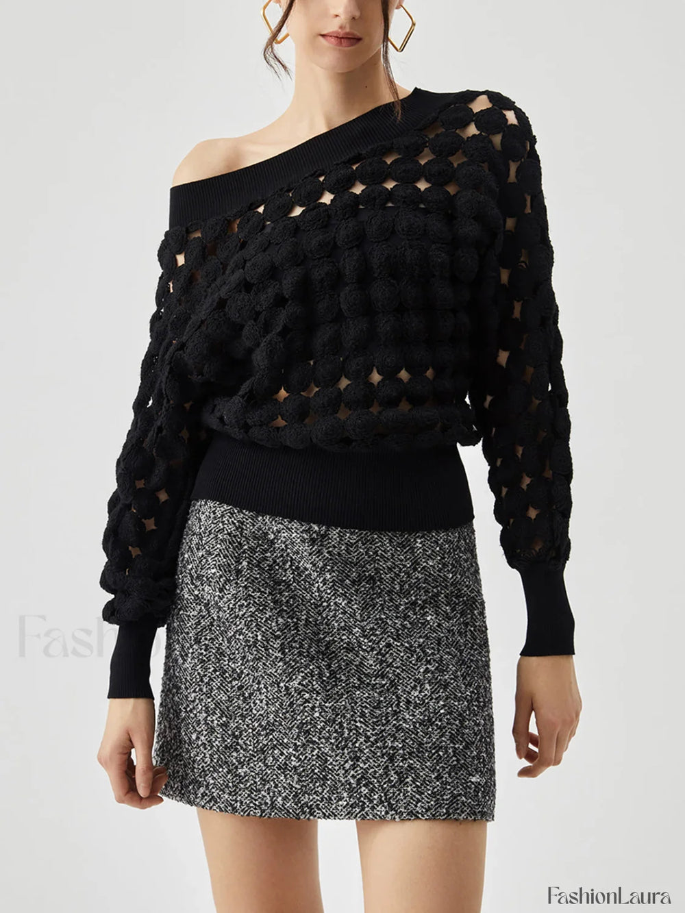 Crocheted Circle Hollow Trendy Off Shoulder Blouse Blouses