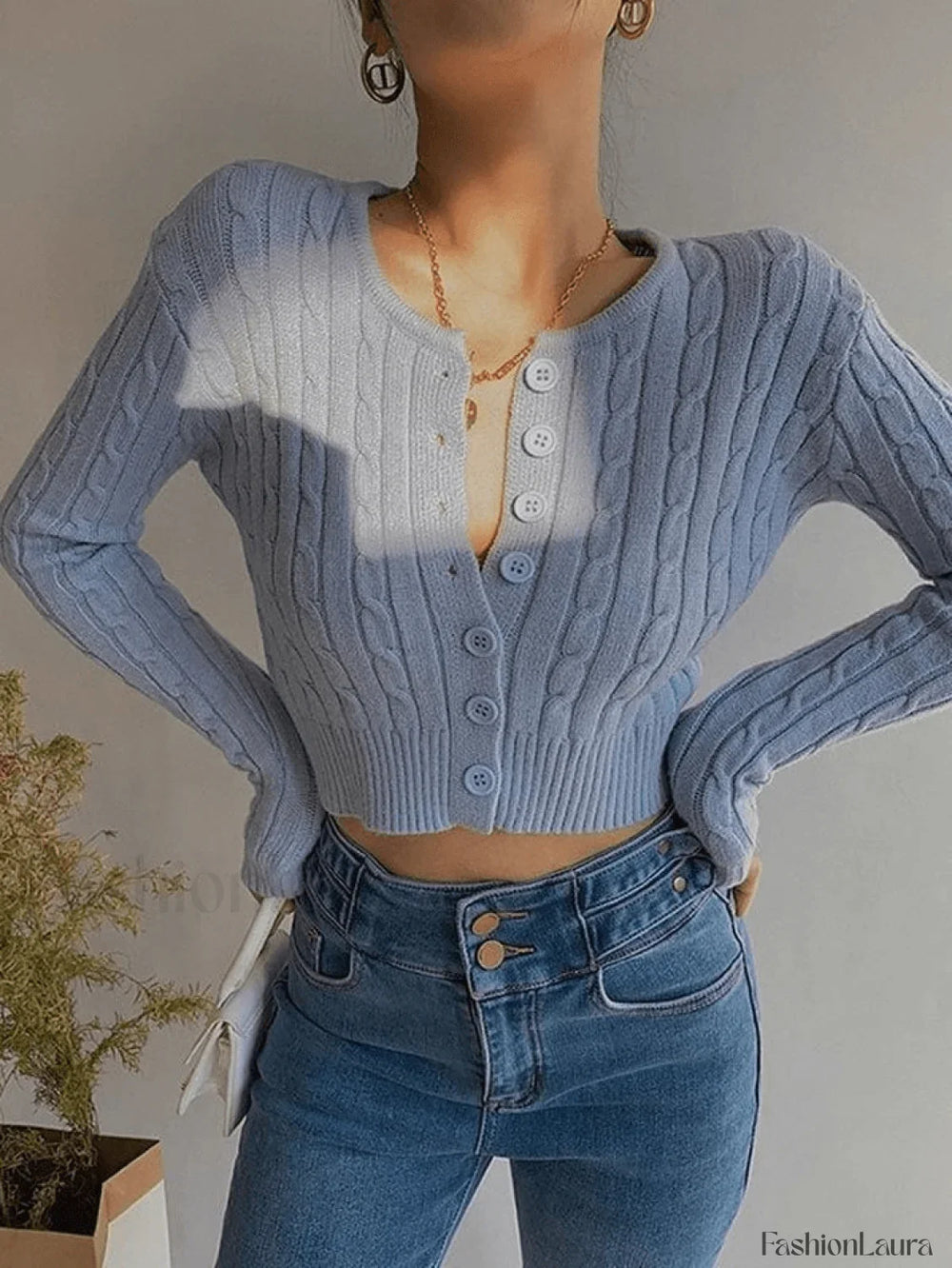 Cropped Button Cable Knit Cardigan Sweaters