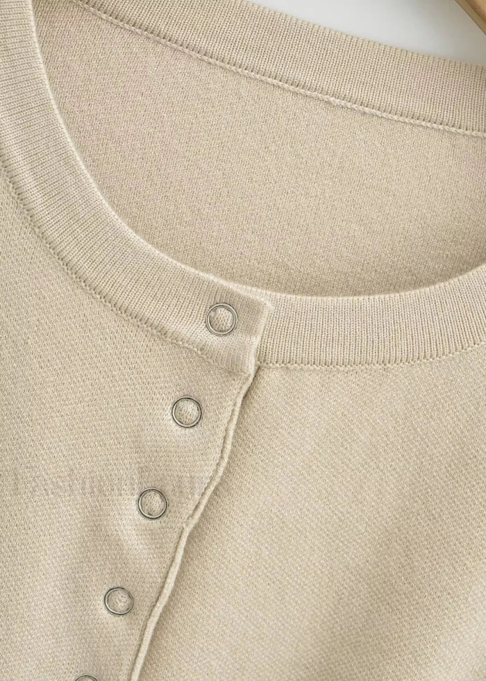 Cropped Button-Up Knit Sweater