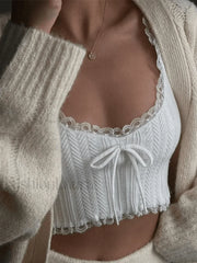 Cropped Lace Trim White Tank Top Tops&Tees