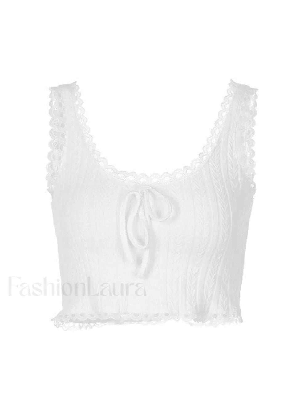 Cropped Lace Trim White Tank Top Tops&Tees