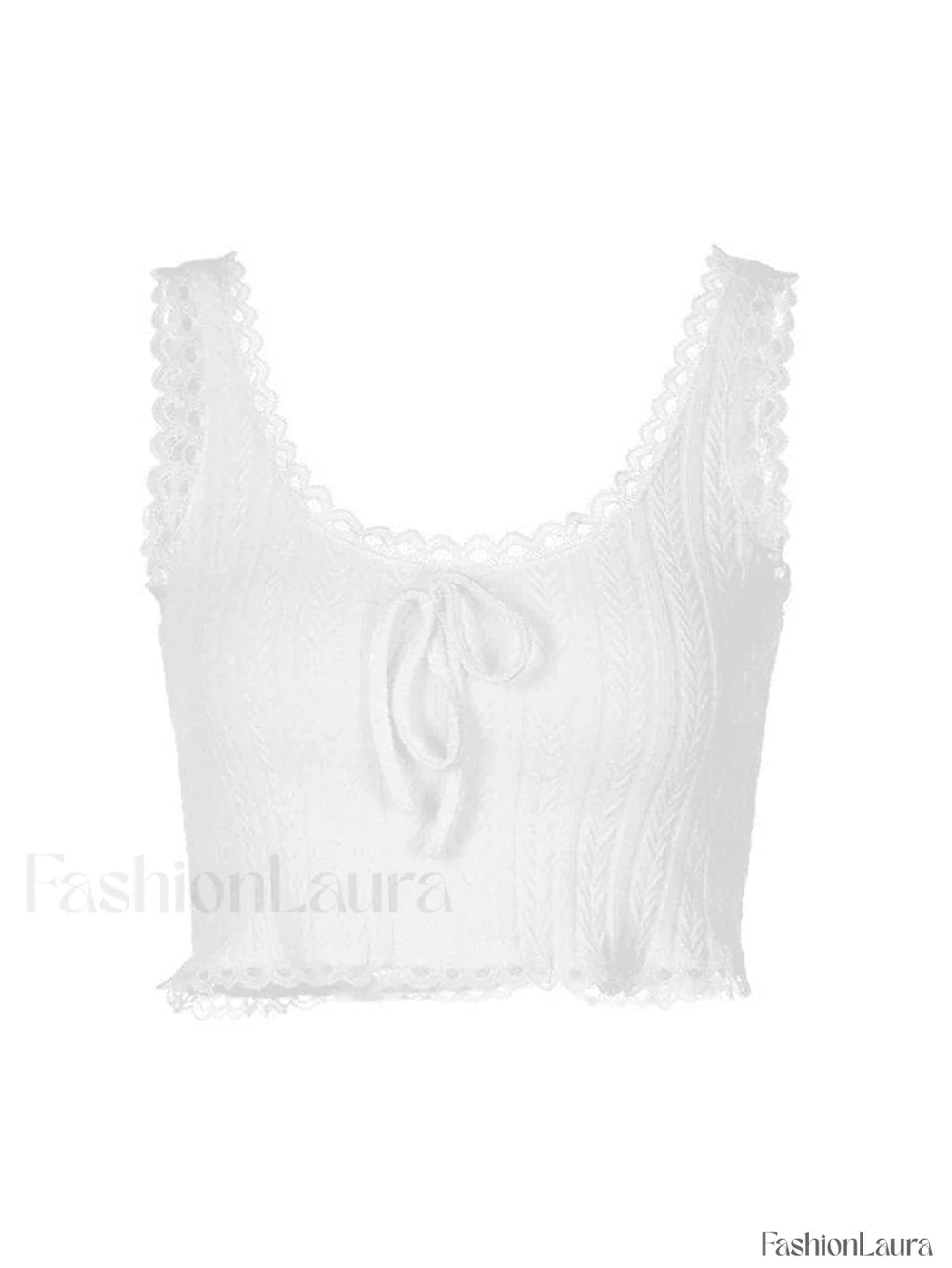 Cropped Lace Trim White Tank Top Tops&Tees