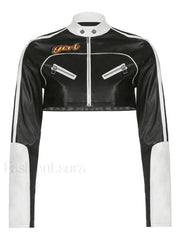 Cropped Patchwork Pu Jacket Jackets