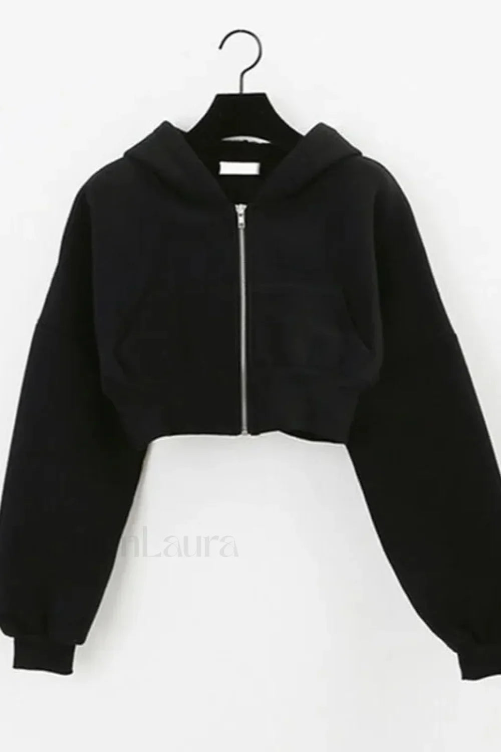 Cropped Zip Up Hoodie Black / S