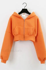 Cropped Zip Up Hoodie Orange / S