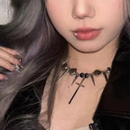 Cross Rivet Exaggerated Y2K Necklace SILVER