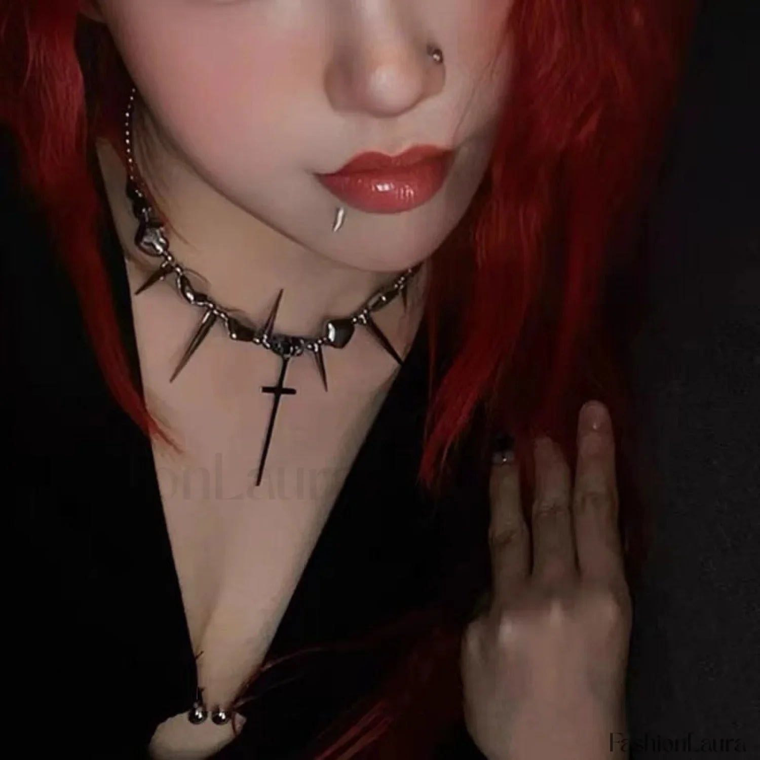 Cross Rivet Exaggerated Y2K Necklace SILVER