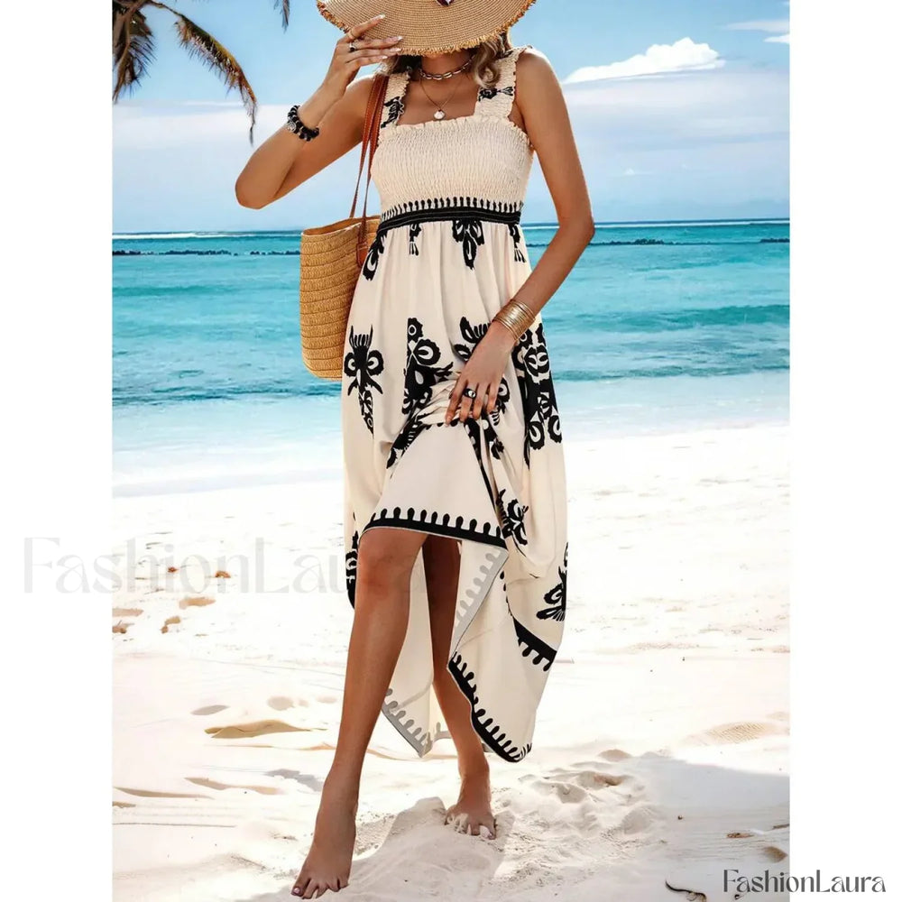 Cross Strap Ankle Boho Dress apricot / S