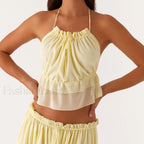 Cross Strap Backless Crop Top YELLOW / S