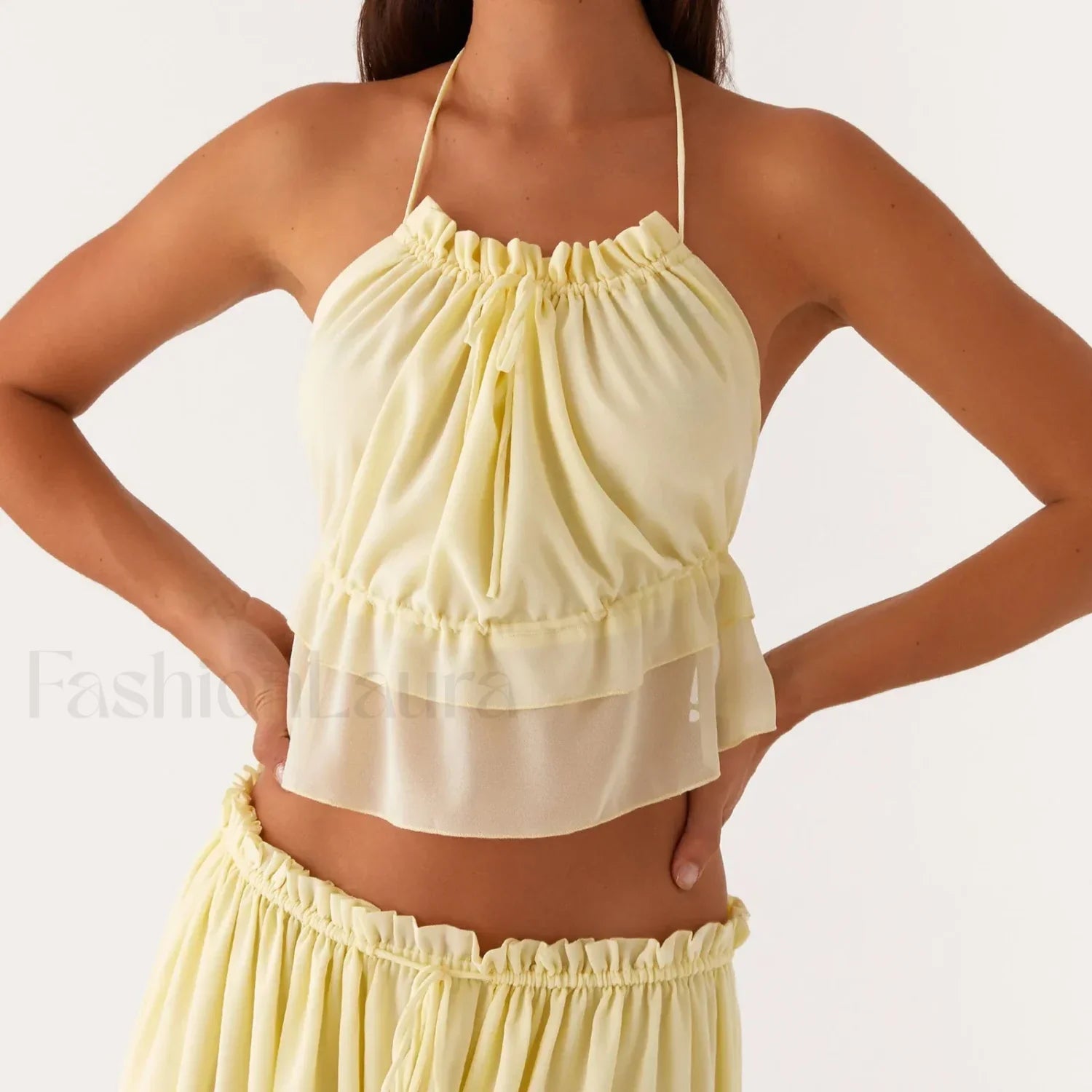 Cross Strap Backless Crop Top YELLOW / S