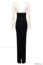 Crystal Mesh Long Charming Sleeve Velvet Dress