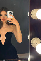 Crystal Mesh Long Charming Sleeve Velvet Dress